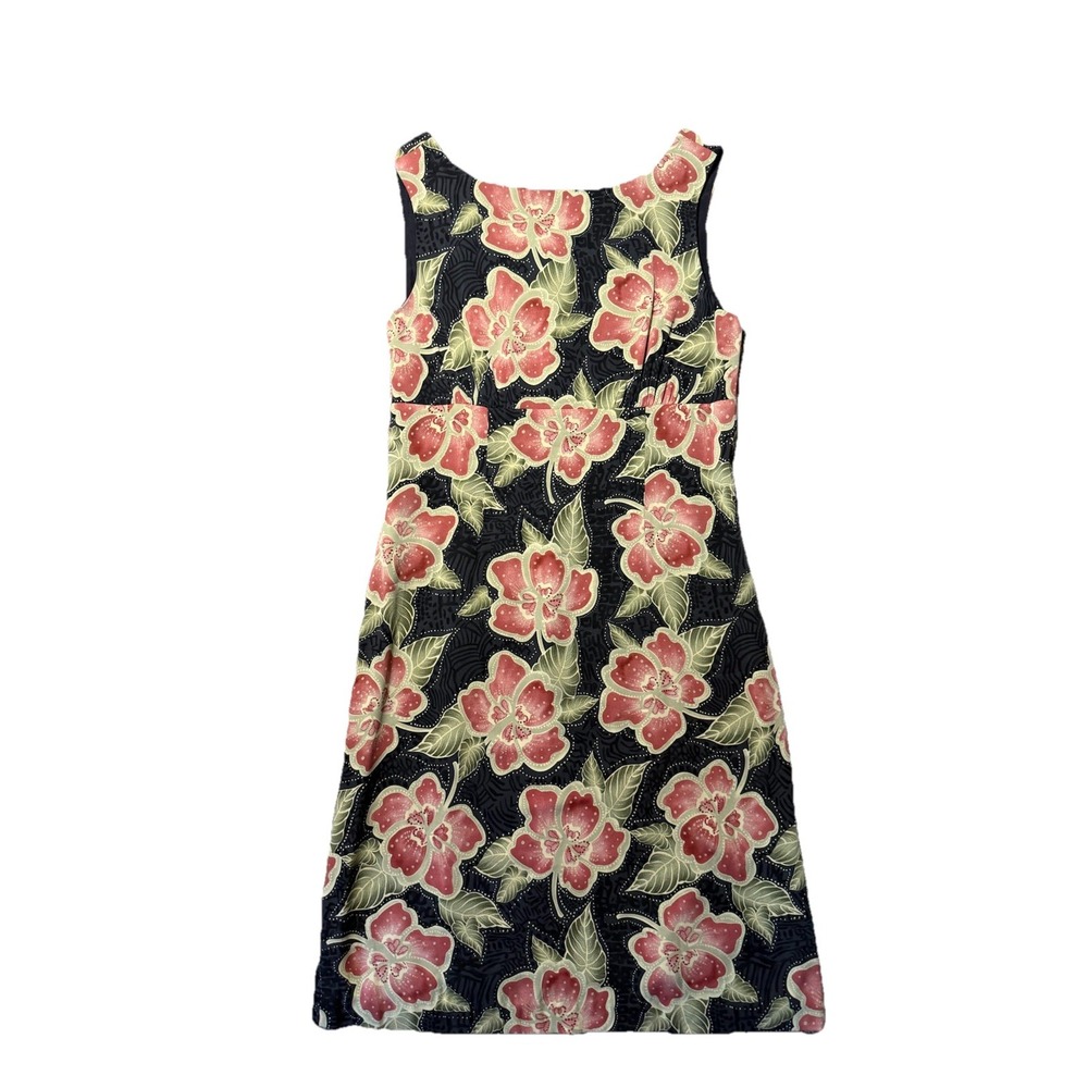 Tommy Bahama Silk Blend Black Hibiscus Sleeveless Shift Dress Womens Sz 4 VTG 90